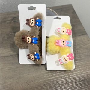Cute Labubu plush Hair Clips - Cream and Purple bundle